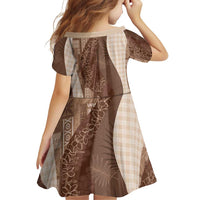 Polynesian Tribal Pattern Patchwork Picturesque Family Matching Off Shoulder Maxi Dress and Hawaiian Shirt Mocha