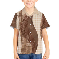 Polynesian Tribal Pattern Patchwork Picturesque Kid Hawaiian Shirt Mocha