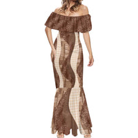 Polynesian Tribal Pattern Patchwork Picturesque Mermaid Dress Mocha