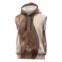 Polynesian Tribal Pattern Patchwork Picturesque Sleeveless Hoodie Mocha
