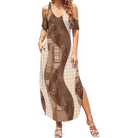 Polynesian Tribal Pattern Patchwork Picturesque Summer Maxi Dress Mocha