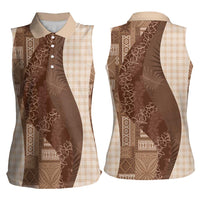 Polynesian Tribal Pattern Patchwork Picturesque Women Sleeveless Polo Shirt Mocha