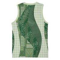 Polynesian Tribal Pattern Patchwork Picturesque Basketball Jersey Sage Green