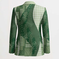 Polynesian Tribal Pattern Patchwork Picturesque Blazer Sage Green