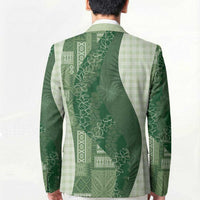 Polynesian Tribal Pattern Patchwork Picturesque Blazer Sage Green