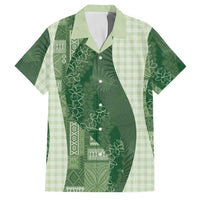 Polynesian Tribal Pattern Patchwork Picturesque Family Matching Long Sleeve Bodycon Dress and Hawaiian Shirt Sage Green