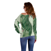 Polynesian Tribal Pattern Patchwork Picturesque Off Shoulder Sweater Sage Green LT7 - Polynesian Pride