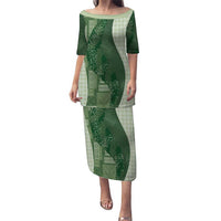 Polynesian Tribal Pattern Patchwork Picturesque Puletasi Sage Green