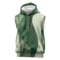 Polynesian Tribal Pattern Patchwork Picturesque Sleeveless Hoodie Sage Green