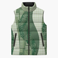 Polynesian Tribal Pattern Patchwork Picturesque Sleeveless Puffer Jacket Sage Green
