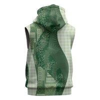 Polynesian Tribal Pattern Patchwork Picturesque Sleeveless Zip Hoodie Sage Green