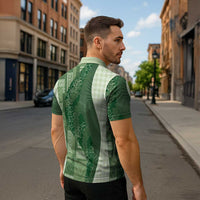 Polynesian Tribal Pattern Patchwork Picturesque Zipper Polo Shirt Sage Green