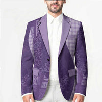 Polynesian Tribal Pattern Patchwork Picturesque Blazer Deep Violet