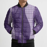 Polynesian Tribal Pattern Patchwork Picturesque Bomber Puffer Jacket Deep Violet