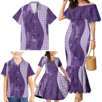 Polynesian Tribal Pattern Patchwork Picturesque Family Matching Mermaid Dress and Hawaiian Shirt Deep Violet
