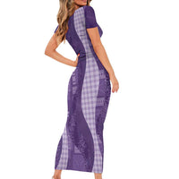 Polynesian Tribal Pattern Patchwork Picturesque Family Matching Short Sleeve Bodycon Dress and Hawaiian Shirt Deep Violet