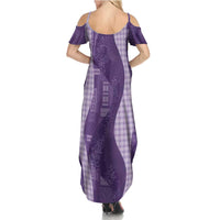 Polynesian Tribal Pattern Patchwork Picturesque Family Matching Summer Maxi Dress and Hawaiian Shirt Deep Violet
