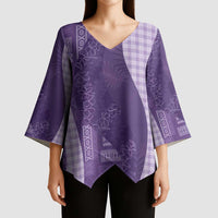Polynesian Tribal Pattern Patchwork Picturesque Kimono Sleeve Blouse Deep Violet