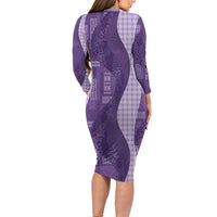 Polynesian Tribal Pattern Patchwork Picturesque Long Sleeve Bodycon Dress Deep Violet
