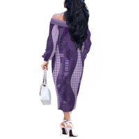 Polynesian Tribal Pattern Patchwork Picturesque Off The Shoulder Long Sleeve Dress Deep Violet