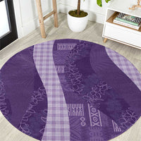 Polynesian Tribal Pattern Patchwork Picturesque Round Carpet Deep Violet