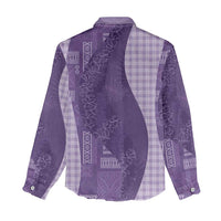 Polynesian Tribal Pattern Patchwork Picturesque Women Casual Shirt Deep Violet