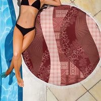 Polynesian Tribal Pattern Patchwork Picturesque Beach Blanket Crimson