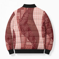 Polynesian Tribal Pattern Patchwork Picturesque Bomber Puffer Jacket Crimson