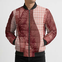 Polynesian Tribal Pattern Patchwork Picturesque Bomber Puffer Jacket Crimson