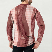 Polynesian Tribal Pattern Patchwork Picturesque Button Sweatshirt Crimson