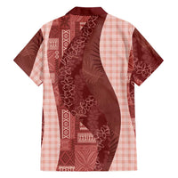 Polynesian Tribal Pattern Patchwork Picturesque Family Matching Off Shoulder Maxi Dress and Hawaiian Shirt Crimson