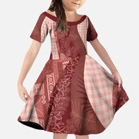 Polynesian Tribal Pattern Patchwork Picturesque Family Matching Short Sleeve Bodycon Dress and Hawaiian Shirt Crimson