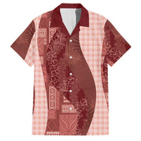 Polynesian Tribal Pattern Patchwork Picturesque Family Matching Short Sleeve Bodycon Dress and Hawaiian Shirt Crimson