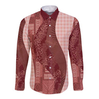 Polynesian Tribal Pattern Patchwork Picturesque Long Sleeve Button Shirt Crimson