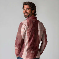 Polynesian Tribal Pattern Patchwork Picturesque Long Sleeve Polo Shirt Crimson