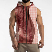 Polynesian Tribal Pattern Patchwork Picturesque Sleeveless Zip Hoodie Crimson