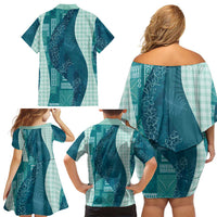 Polynesian Tribal Pattern Patchwork Picturesque Family Matching Off Shoulder Short Dress and Hawaiian Shirt Oceanic
