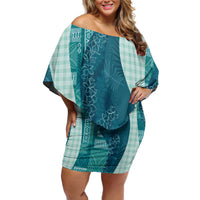 Polynesian Tribal Pattern Patchwork Picturesque Family Matching Off Shoulder Short Dress and Hawaiian Shirt Oceanic
