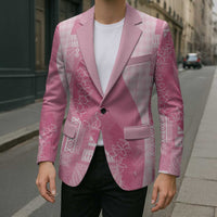 Polynesian Tribal Pattern Patchwork Picturesque Blazer Rose Pink