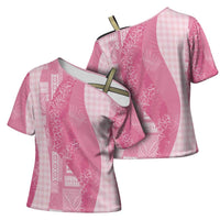 Polynesian Tribal Pattern Patchwork Picturesque Cross Shoulder Shirt Rose Pink