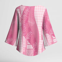 Polynesian Tribal Pattern Patchwork Picturesque Kimono Sleeve Blouse Rose Pink