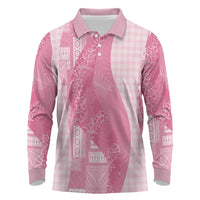 Polynesian Tribal Pattern Patchwork Picturesque Long Sleeve Polo Shirt Rose Pink