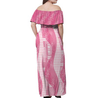 Polynesian Tribal Pattern Patchwork Picturesque Off Shoulder Maxi Dress Rose Pink