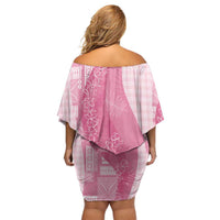 Polynesian Tribal Pattern Patchwork Picturesque Off Shoulder Short Dress Rose Pink