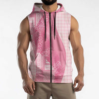 Polynesian Tribal Pattern Patchwork Picturesque Sleeveless Zip Hoodie Rose Pink