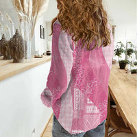 Polynesian Tribal Pattern Patchwork Picturesque Women Casual Shirt Rose Pink