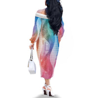 Polynesian Tribal Pattern Patchwork Picturesque Family Matching Off The Shoulder Long Sleeve Dress and Hawaiian Shirt Holographic