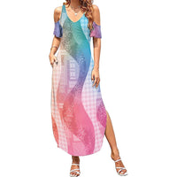 Polynesian Tribal Pattern Patchwork Picturesque Family Matching Summer Maxi Dress and Hawaiian Shirt Holographic