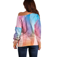 Polynesian Tribal Pattern Patchwork Picturesque Off Shoulder Sweater Holographic