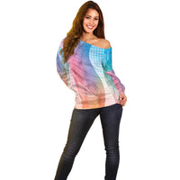Polynesian Tribal Pattern Patchwork Picturesque Off Shoulder Sweater Holographic